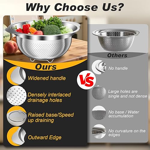 Miniatura 2 de Colander, Stainless Steel Colander for Kitchen, 3Pcs Kitchen Gadget Food Strainer Basket with Handle, Kitchen Strainer Colanders Bowl for Pasta