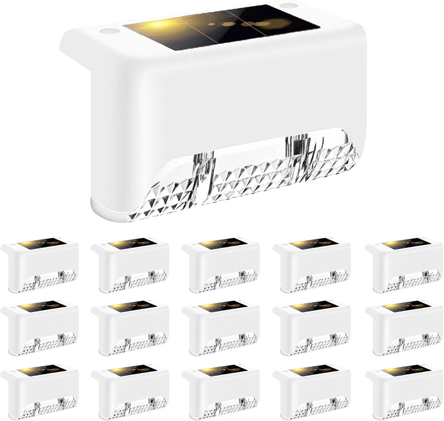 HMCITY Solar Deck Lights Solar Fence Light Solar Powered Outdoor Step Light IP44 Waterproof LED Pathway Light for Deck Fence Railing Garden Patio StairYard (Upgraded Version-White, 16Pcs)