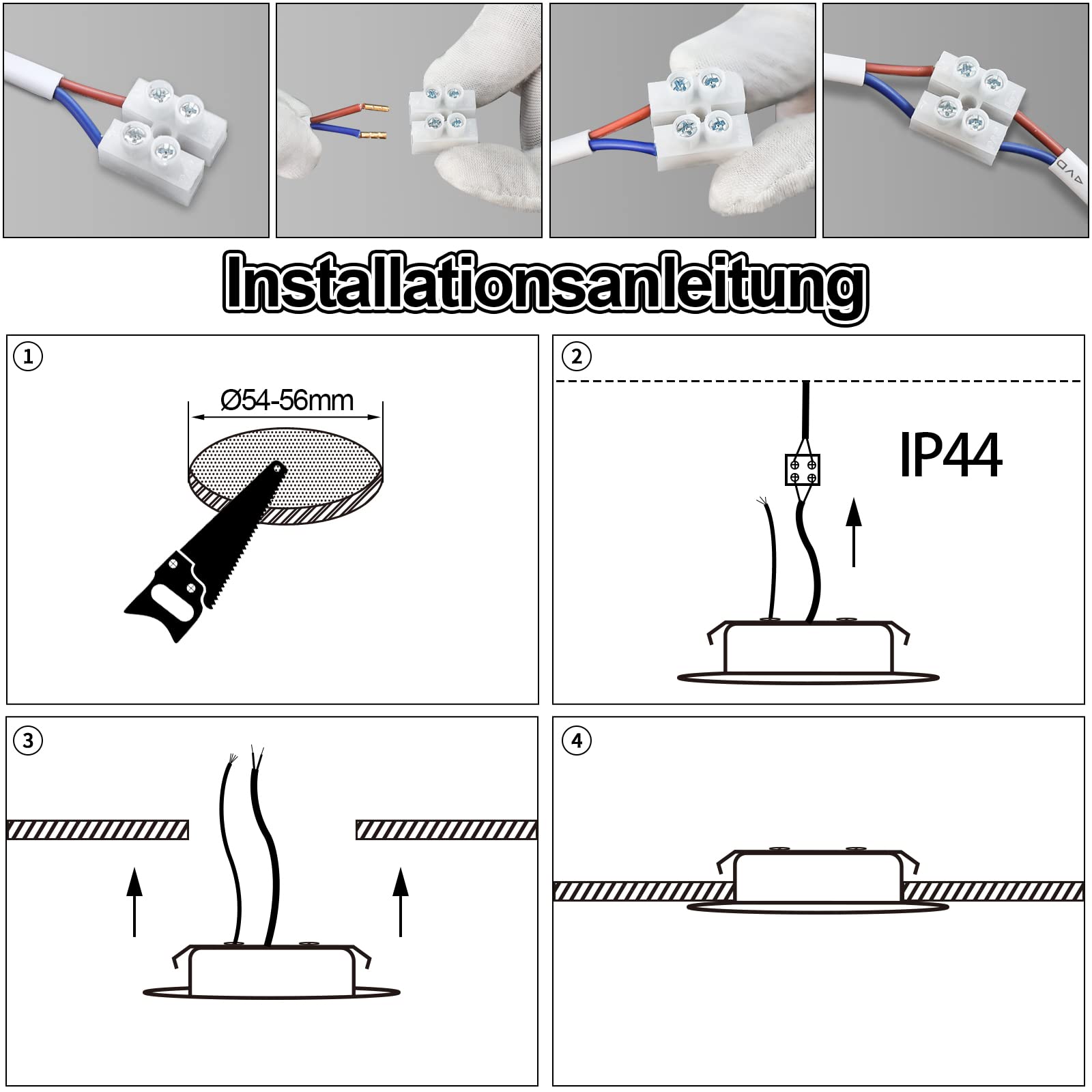 luminaires pour meuble 230V, 3.5W LED IP44 G4 20mm spots encastrables pour meuble plat 3 températures de couleur 3000k/4000k/6000k hotte de cuisine, spot encastrable salle de bain (Blanc, Set de 3 )