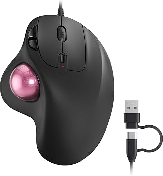 Nulea M509 Trackball Mouse Wired, Ergonomic Design, Easy Thumb Control, Precise & Smooth Tracking, 2-in-1 Interface Type A &Type C, Compatible for PC, Laptop, Mac, WindowsPink.