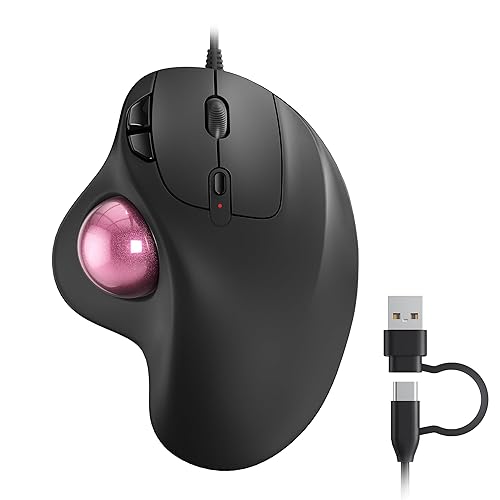 Nulea M509 Trackball Mouse Wired, Ergonomic Design, Easy Thumb Control, Precise & Smooth Tracking, 2-in-1 Interface (Type A &Type C), Compatible for PC, Laptop, Mac, Windows(Pink). - C-Pink