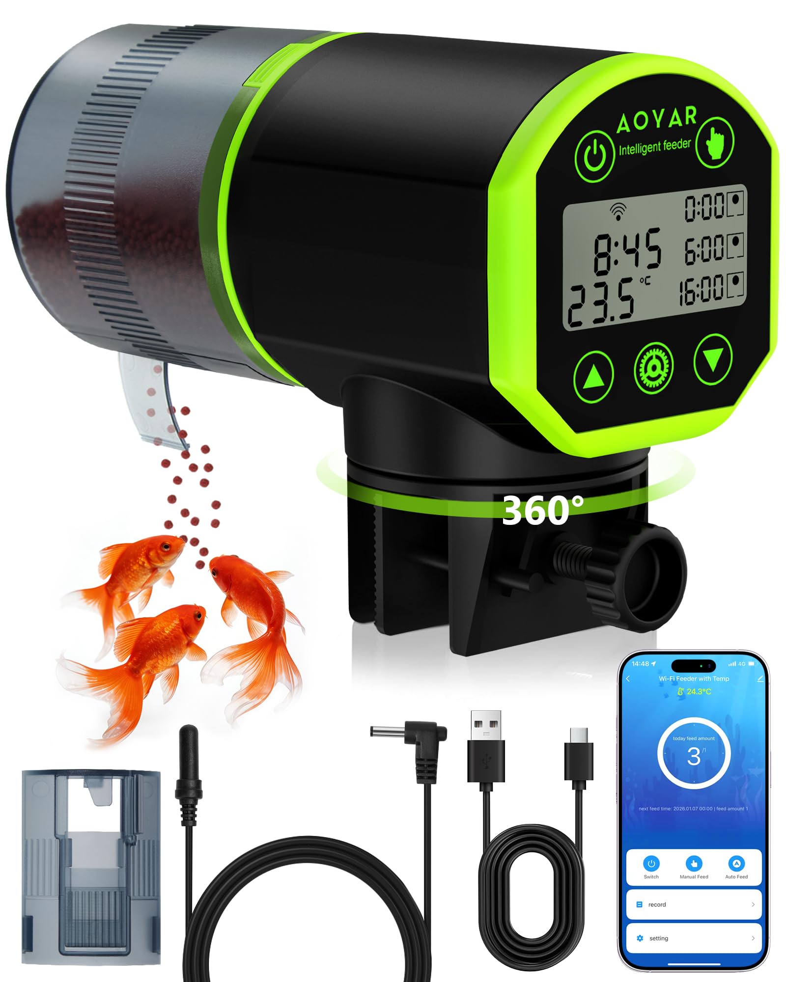 Photo 1 of WiFi Automatic Fish Feeder for Aquarium: App-Controlled Auto Feeders for Tank Turtle Pond Betta with Water Temperature Monitoring & Alarm, Timed Auto-Feeding for Flake Pellet Vacation Weekend