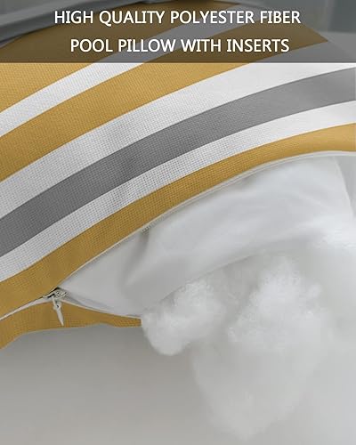 Miniatura 7 de Almohada reclinable para la cabeza para exteriores con relleno, amarillo oscuro, gris, blanco, a rayas, impermeable, con correa ajustable, tumbona,
