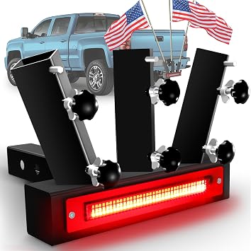Flag Pole Hitch Mount with Light 108 LED Lighting6 Mode 3 Flag Pole Holder Universal for 2 inch Receiver Fits Truck Jeep SUV RV Trailer Pickup Camper for Thickened and Upgrade Square Version