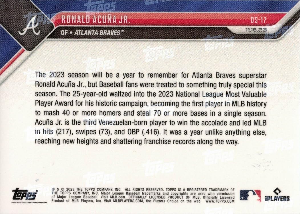 Amazon.com: 2023 Topps Now #OS-17 Ronald Acuna Jr. Baseball Card