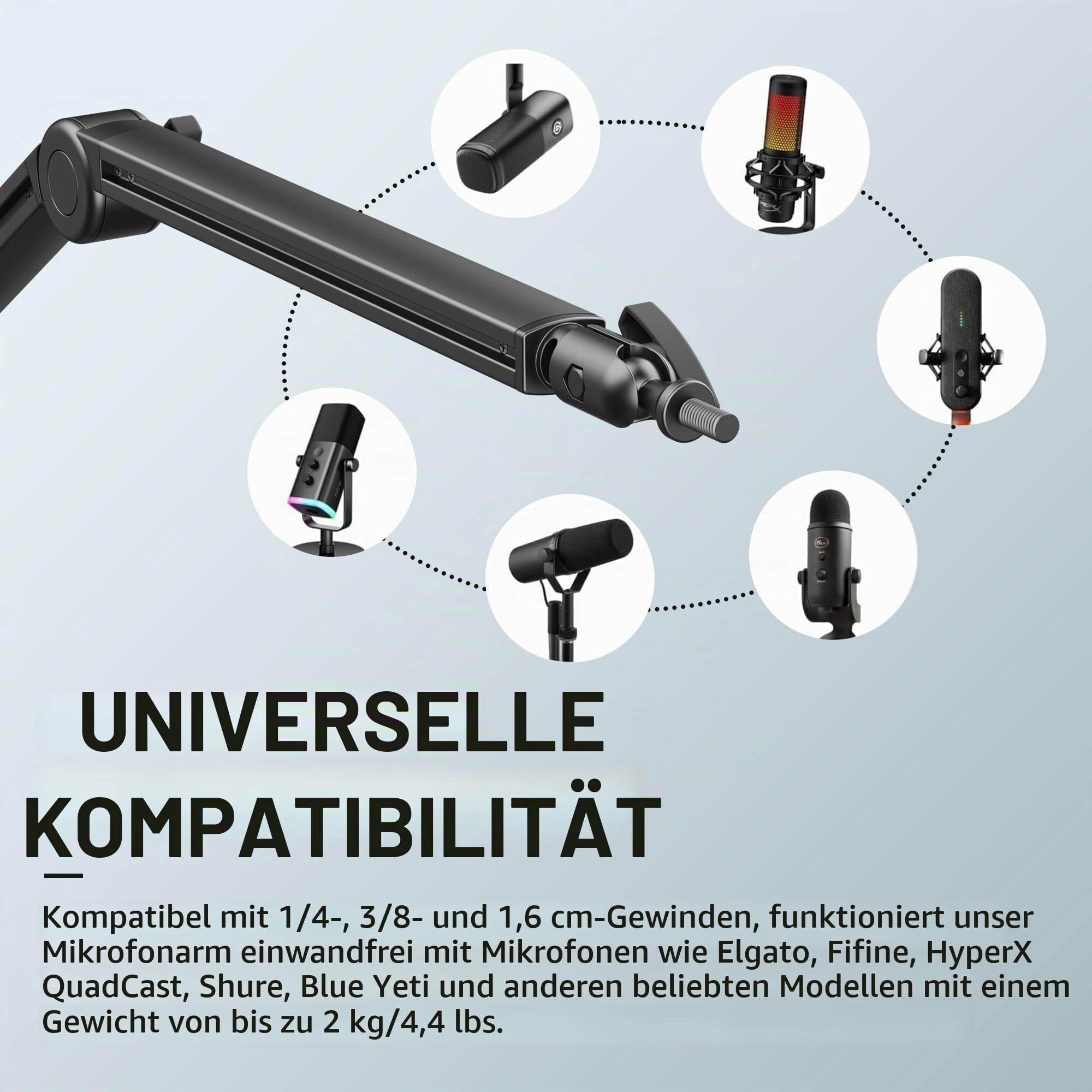Mikrofonarm, 360° drehbarer Broadcast-Galgenarm, Premium-Mikrofonarm mit Kabelmanagement, Mikrofon-Galgenarm für Podcasts, Streaming, Gaming, Heimbüro, Aufnahme