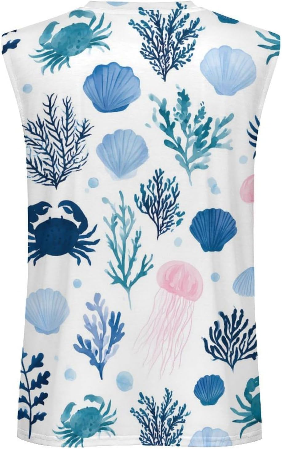 Ocean Crab Jellyfish Men Summer Sleeveless Crew Neck Top 5XL