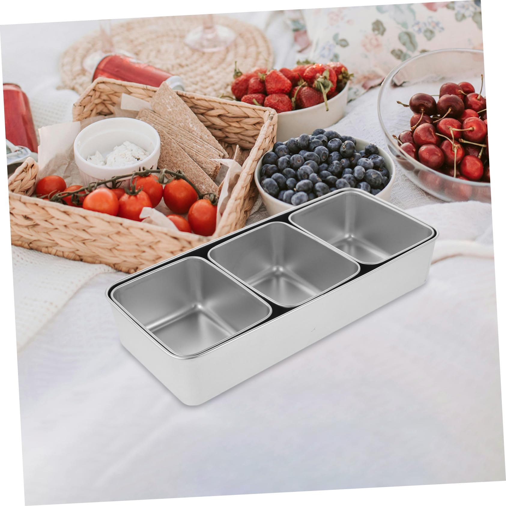 SOIMISS Boîte à Snack Multi-compartiments Inox Portable Plateau à Fruits Secs et Bonbons avec Couvercle Transparent Plateau Repas pour Pique- Extérieur Stockage Pratique et Réutilisable