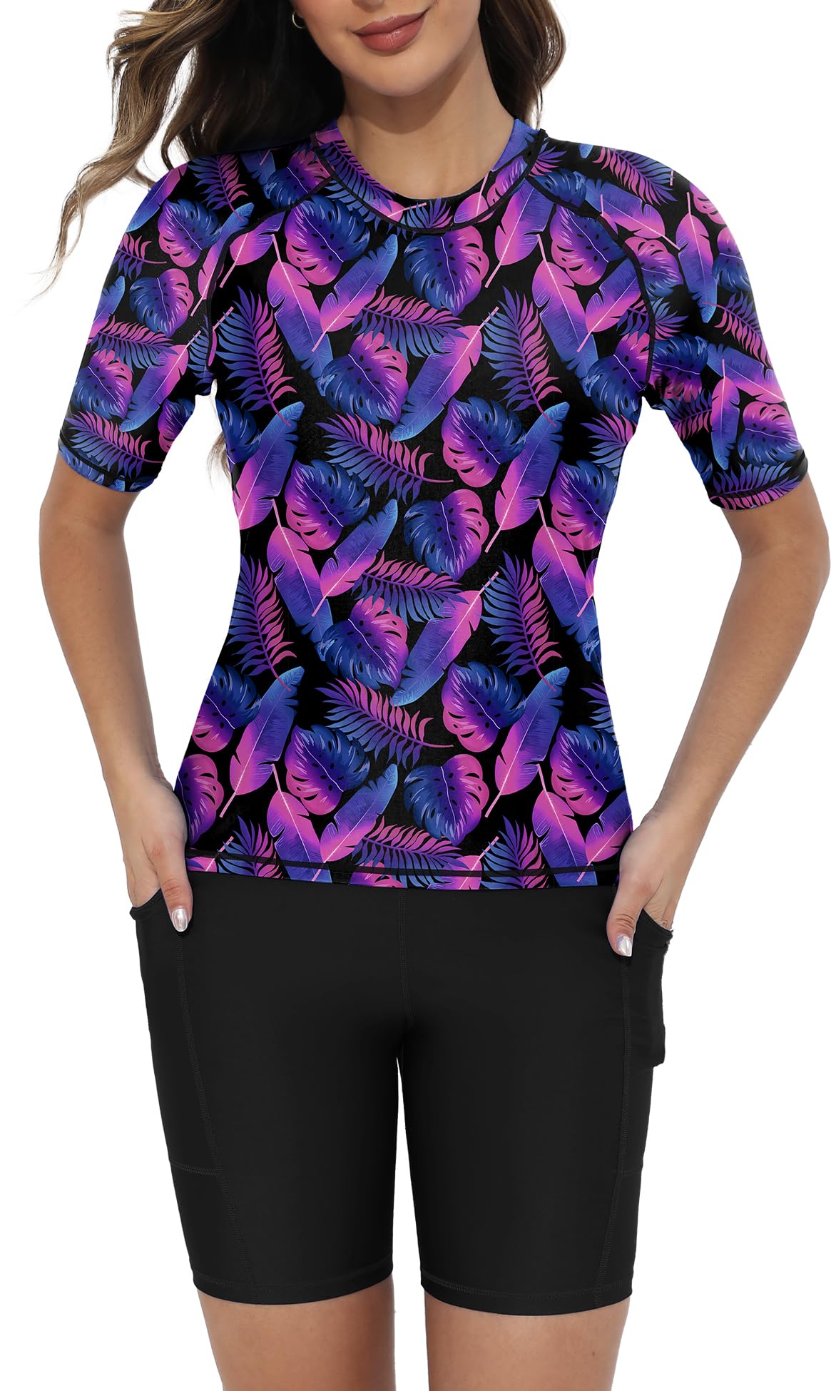 Tournesol Women's Two Piece Rash Guard Short Sleeve UPF 50+ Swim Shirts
