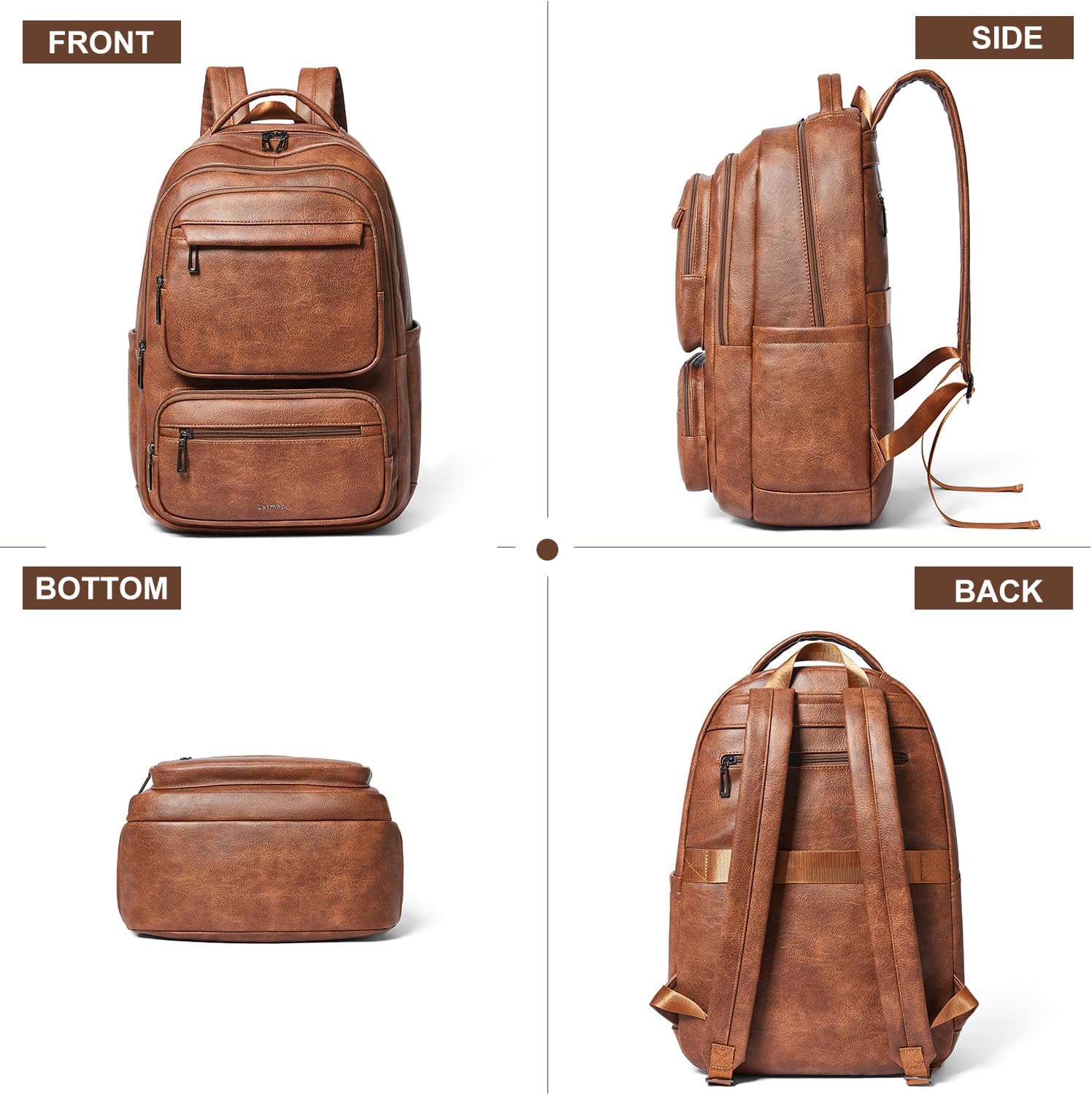 43L Backpack Purse For Women Men Leather Shoulder Diaper Bookbag Tote 17 16 15.6 Inch Laptop Bag Handbags For Travel Work College Large Brown - Image 7