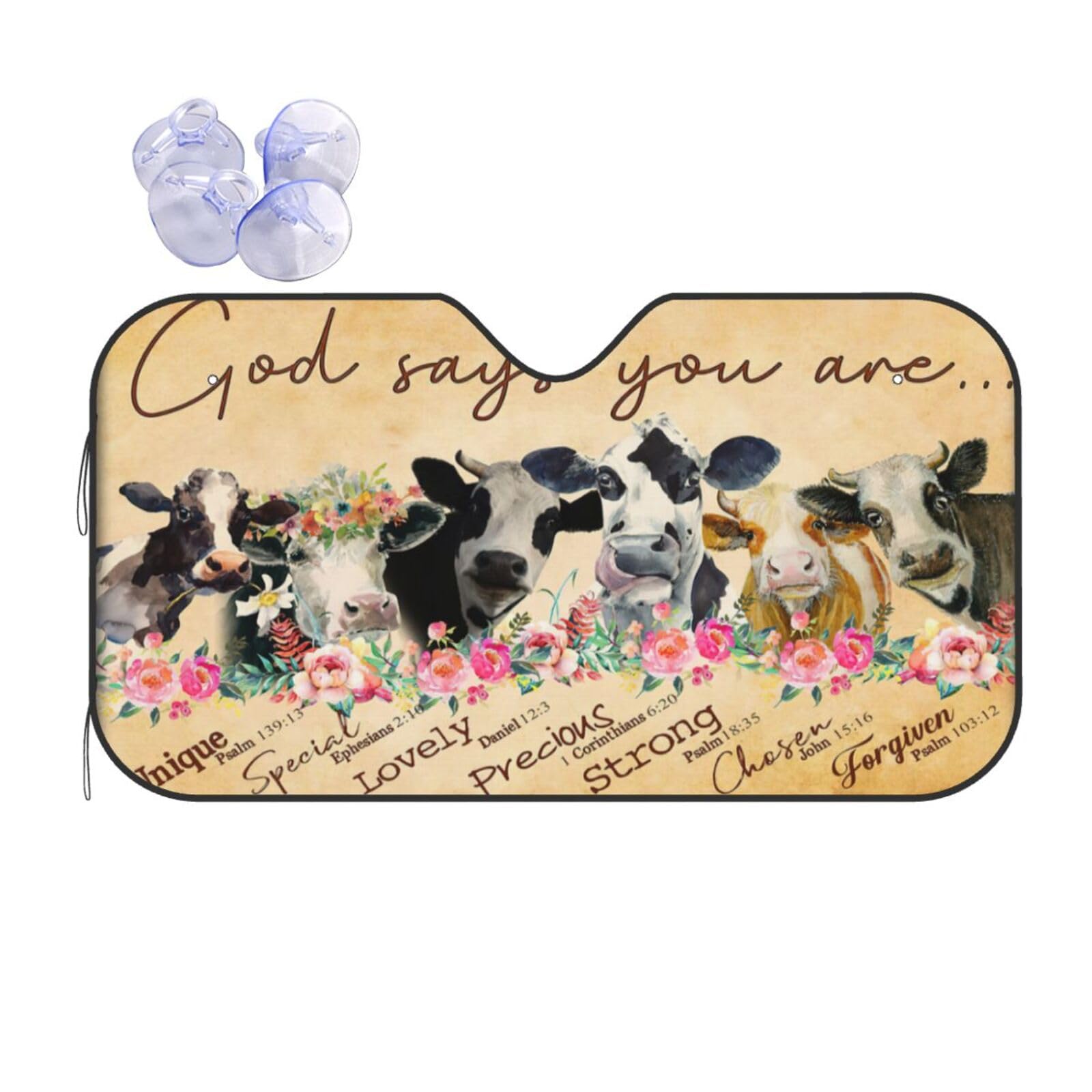 Maeyutl Cow Windshield Sunshade God Inspirational Windshield Sun Shade, Foldable Auto Sunshade for Car Truck SUV Auto