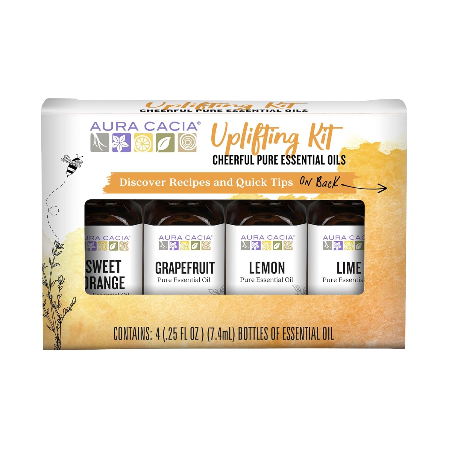 Aura Cacia Cheerful Pure Essential Oils Uplifting Kit, 0.25 fl oz 4-Pack, Grapefruit, Lemon, Lime, Sweet Orange Aromatic Oils - Image 2