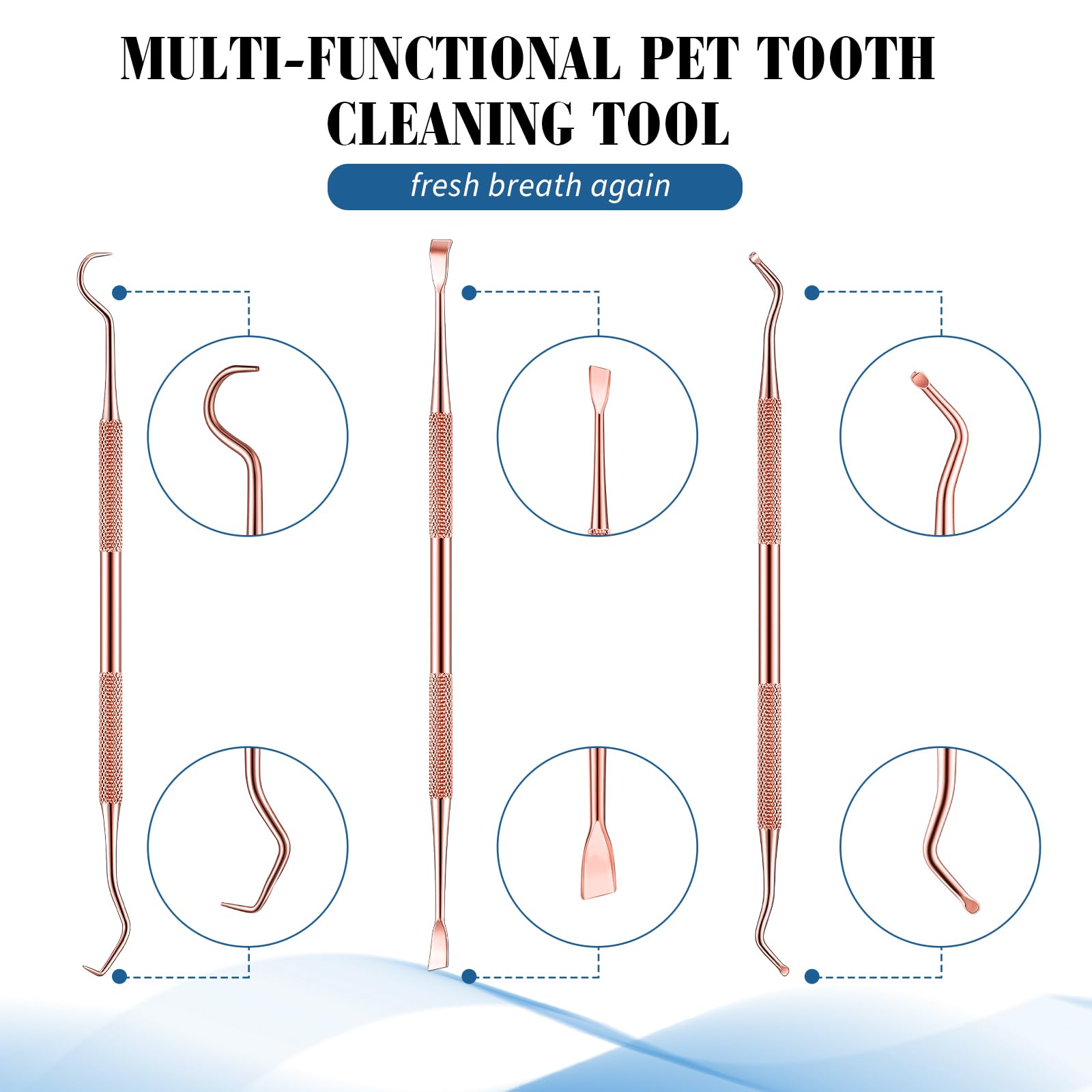 3 Pieces Dog Dental Tooth Scaler and Scraper Stainless Double Headed Tarter Removing Tool Scraper Pet Teeth Cleaning Tools for Dog and Cat (Rose Gold)