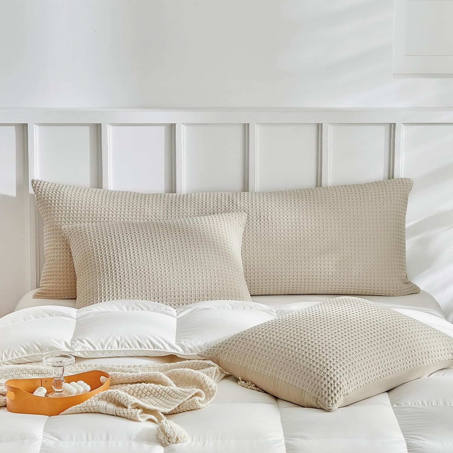 WARMDERN Waffle Weave Pillowcases Body Size 1 Pack Pillow Cases Soft Microfiber Pillow Case Covers Set of 2 Boho Woven Textured Pillowcase with Envelope Closure(Khaki, Body, 20x54 Inches) - Image 3