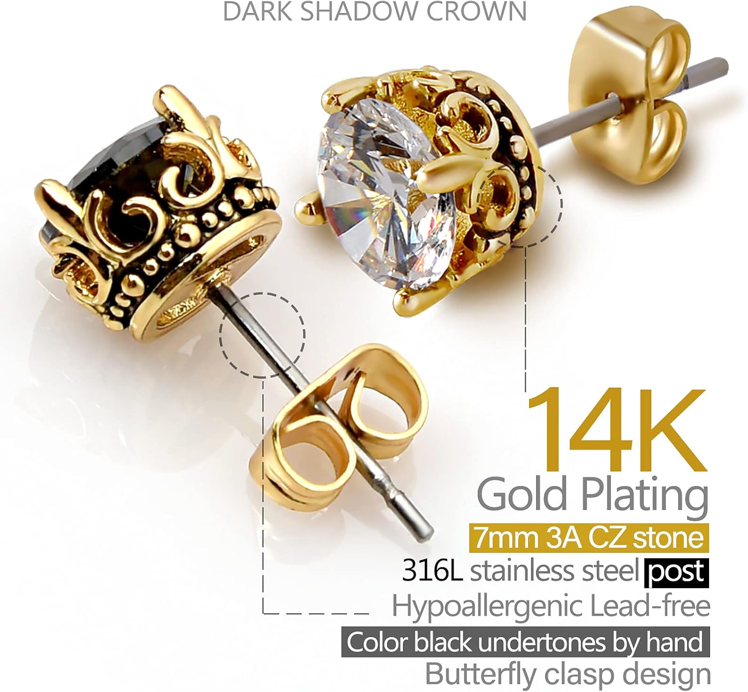 2 Pairs Gold Earrings Black White Earrings and Green Earrings Set Cubic Zirconia Stud Earrings