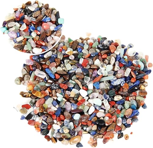 Orientrea Piedras de cristal mixtas naturales de 1.1 libras, chips de cristal curativo mezclados, piedras preciosas mezcladas de cristal triturado