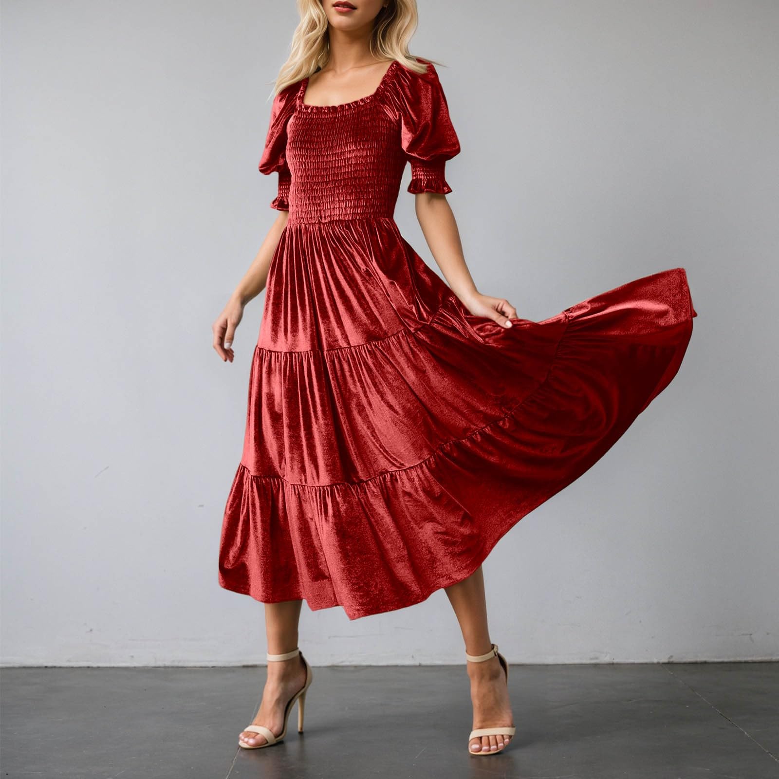 Generisch Kleid Samt Damen Lang Langarm Elegant Samtkleid Curvy Partykleid Maxi Festlich Cocktail Winter Große Größen Hohe Taille Cocktailkleid Abendkleider Winterkleidung