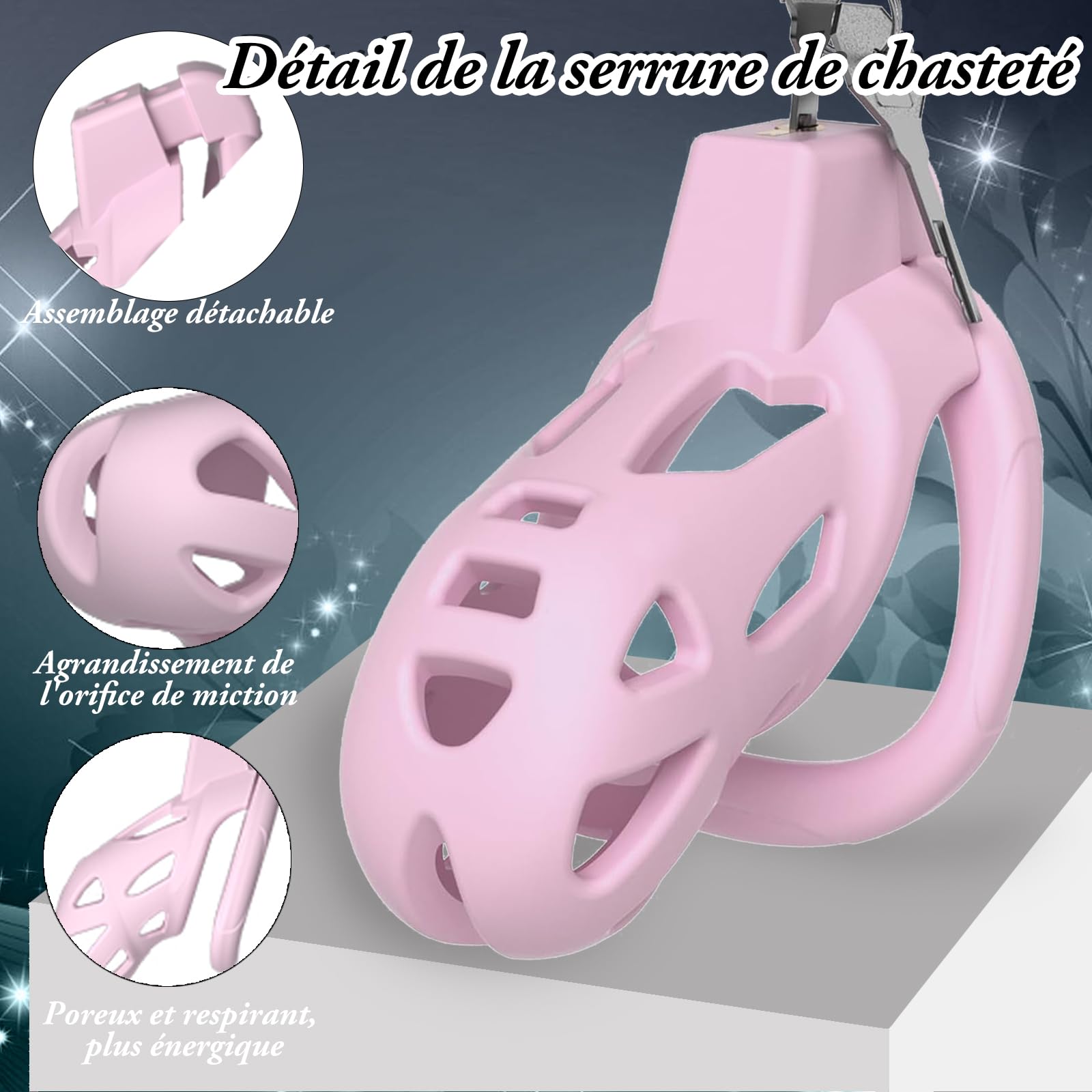 cage de chasteté pénis, cages de chasteté, sex toýs homme, 3D Légère avec 3 Tailles Anneaux de Pénis Amovibles pour Empêcher L'érection, Retenue et Bondage SM avec de Chasteté Sex Toýs Couple (Rose)