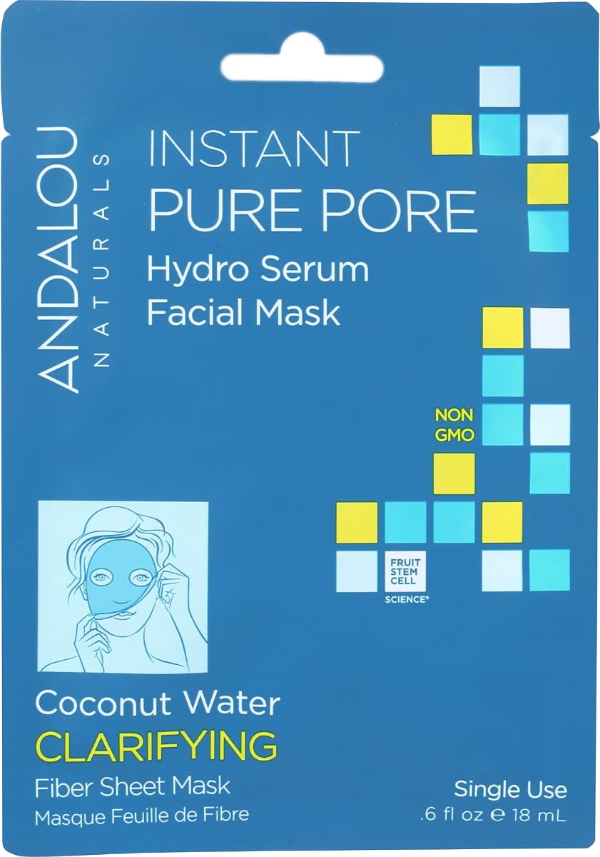 Andalou Naturals Instant Pure Pore Hydro Serum Facial Mask, Coconut, 0.6 Fl Oz