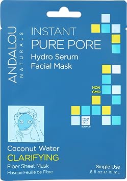 Andalou Naturals Instant Pure Pore Hydro Serum Facial Mask, Coconut, 0.6 Fl Oz