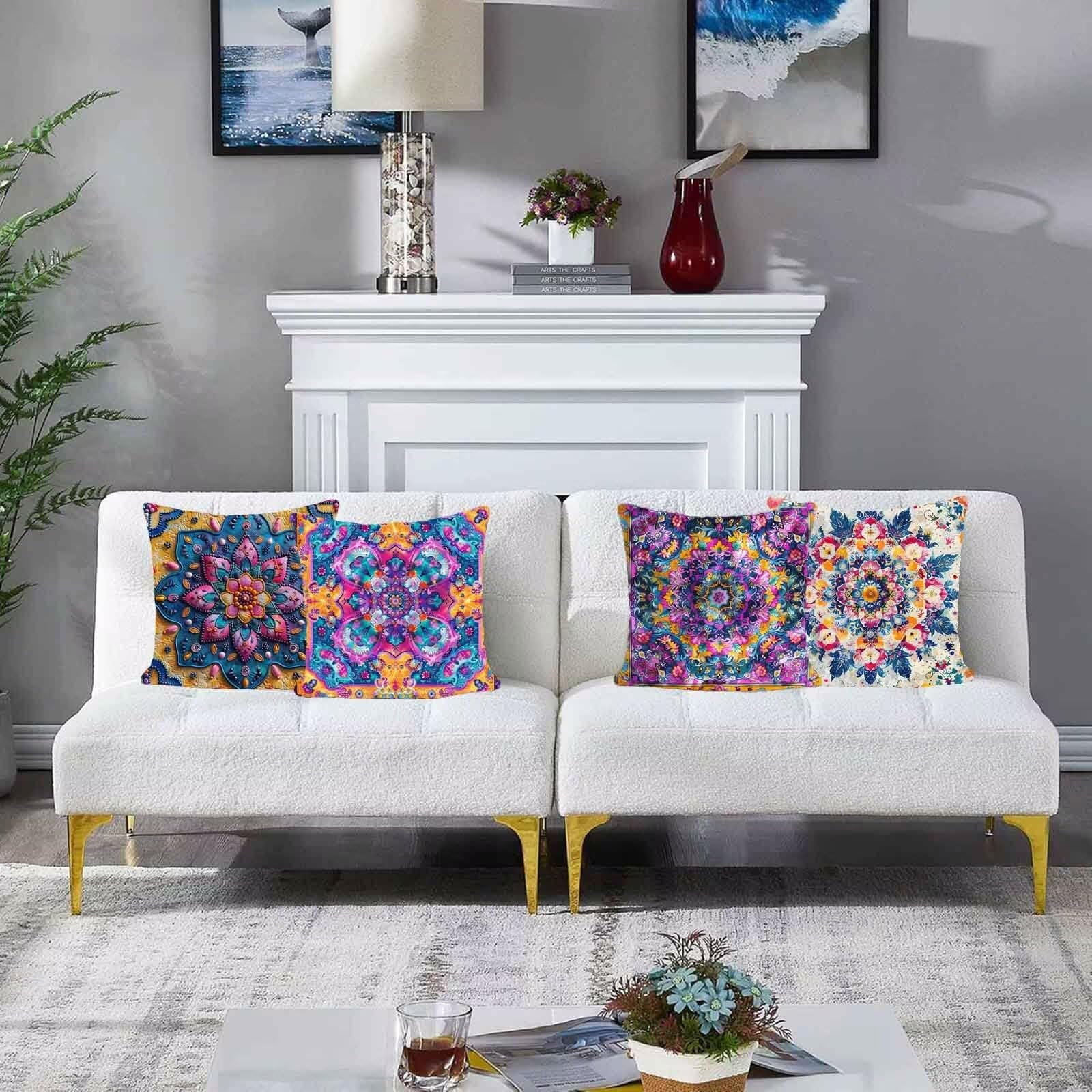 White Throw Pillow Covers 80x80 Set of 4, Super Soft Comfortable Throw Pillows Pattern Pattern Design Double-Sided Printing with Invisible Zipper for Farmhouse Home Decor Room Couch, Gifts -2503jNF : Home