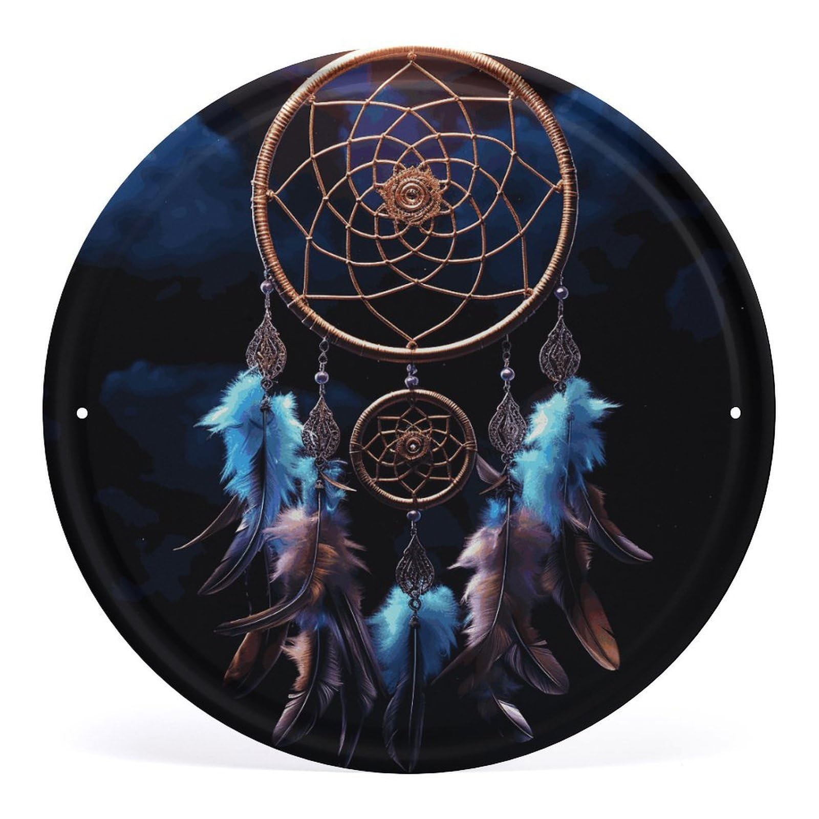 Fodpand Style Dream Catcher Round Wall Art Hanging Decorations, Wall Decor Modern Minimalist Artwork, Tin Sign Hanging Picture For Living Room, Bedroom, Office, Hallway, 11.8X11.8 Inch