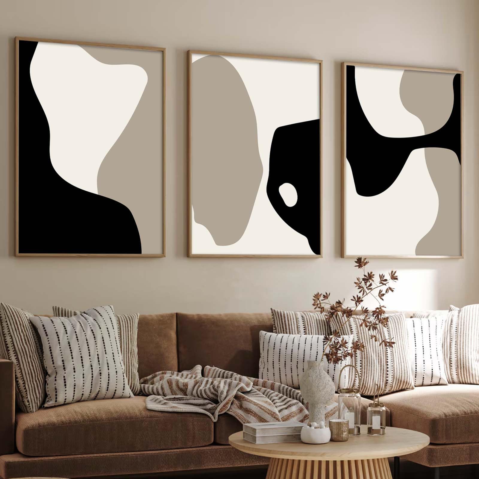 Amazon.com: Black and Beige Abstract Wall Art Neutral Abstract Painting ...