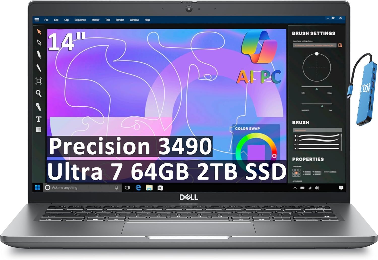 2025 Dell Precision 3490 Mobile Workstation AI PC Laptop (14″ FHD, Intel 16-Core Ultra 7 155H (> i9-12900H), 64GB DDR5, 2TB SSD) Business, Engineer, IST HUB, Thunderbolt 4, 1080p Webcam, Win 11 Pro