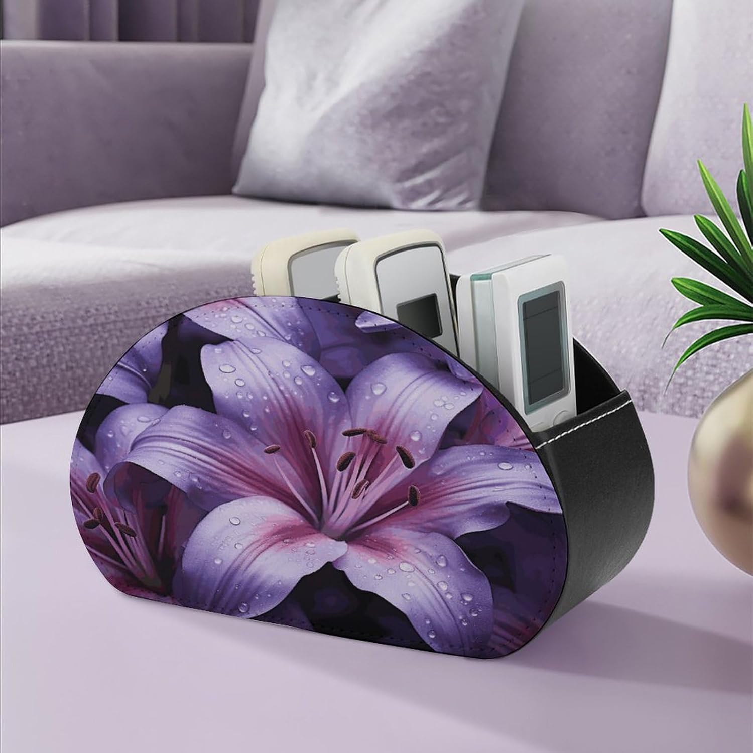 Purple Lily Flowers Remote Control Holder with 5 Compartments image 5