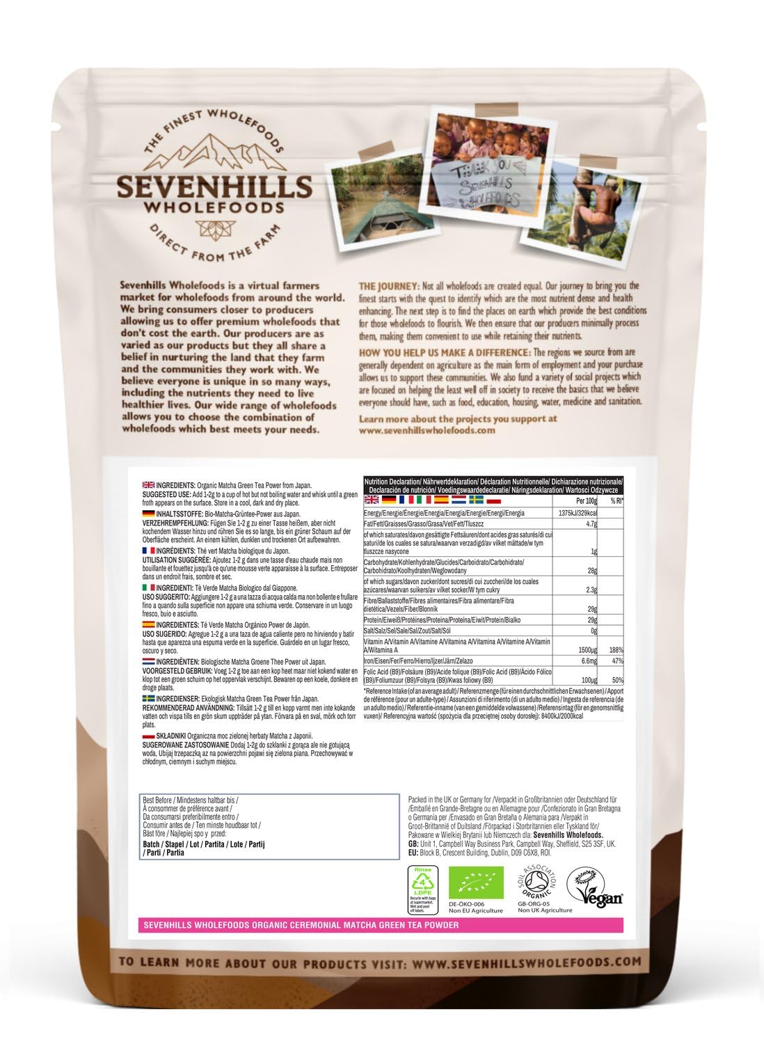 Sevenhills Wholefoods Poudre De Thé Vert Matcha De Ceremonie Japonais En Poudre Bio 200g | de Uji, Kyoto, Japon | pour boissons chaudes et froides, lattes, smoothies