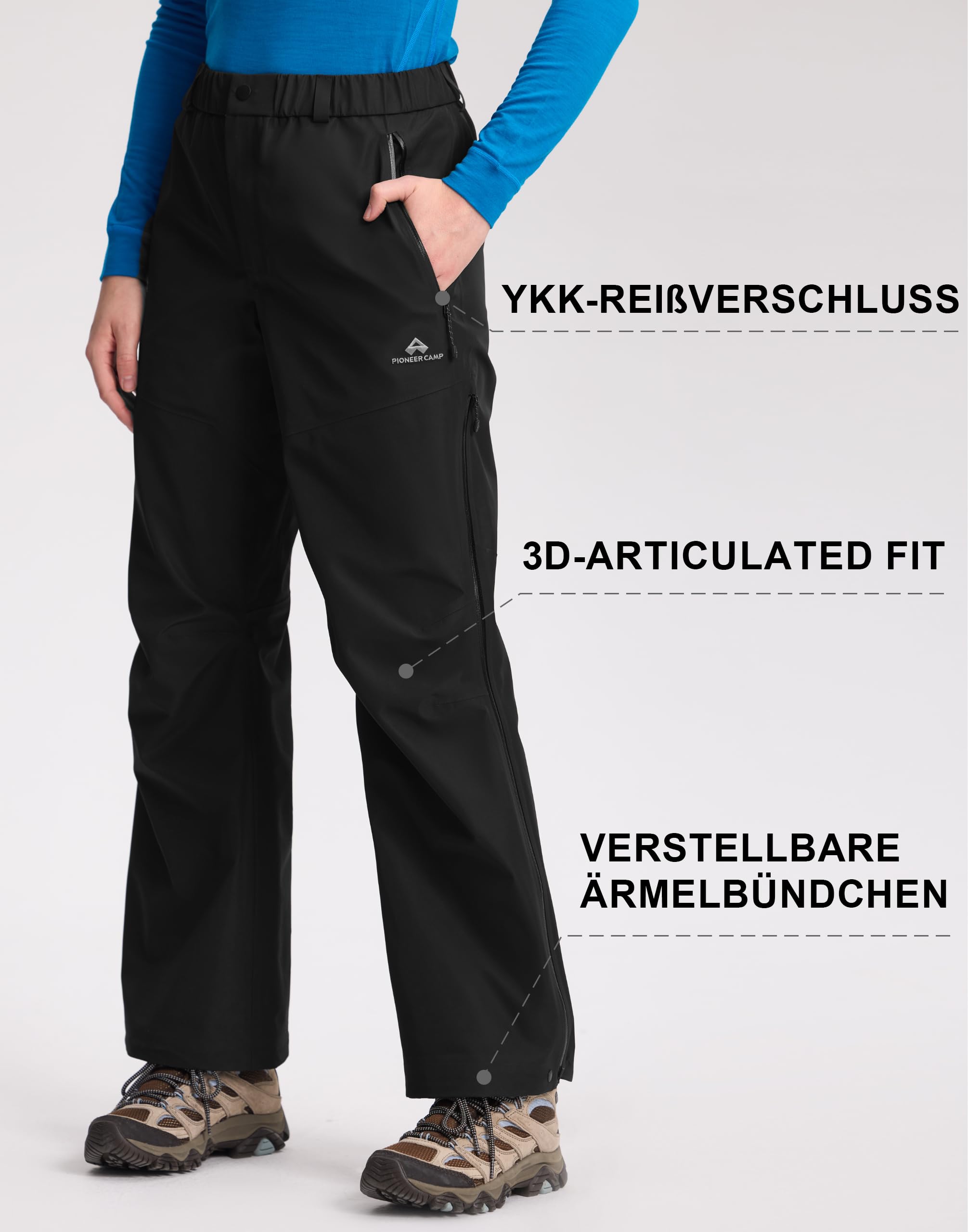 Pioneer Camp Damen Regenhose Wasserdicht 20000 mm, Atmungsaktiv 7000 g/m², 3L Verklebt 75D Strapazierfähig Wanderhose mit Belüftungsreißverschluss & Verstärkten Knien fur Trekking Outdoor