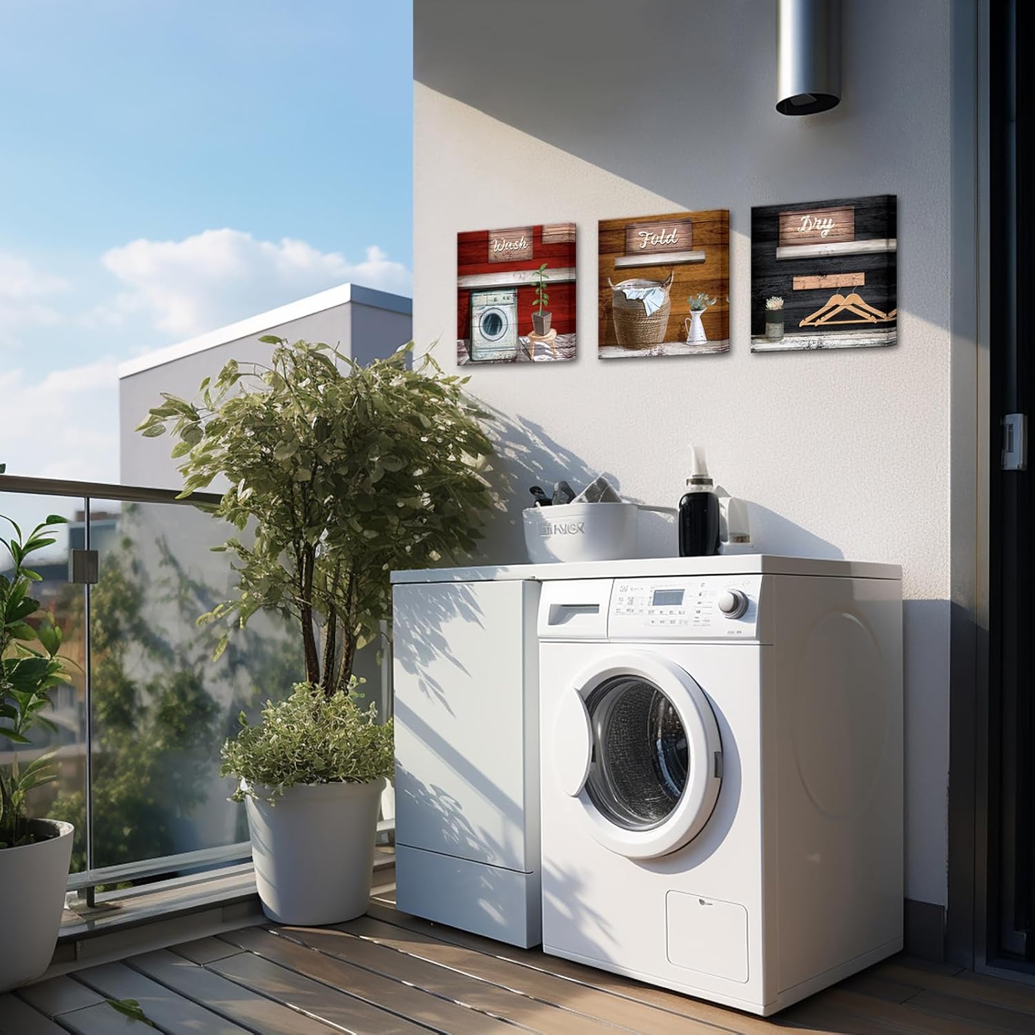 sechars Laundry Room Canvas Wall Art Wash Dry Fold Laundry Signs Painting Vintage Brown Red and Black Wall Decor for Country Farmhouse Hotel