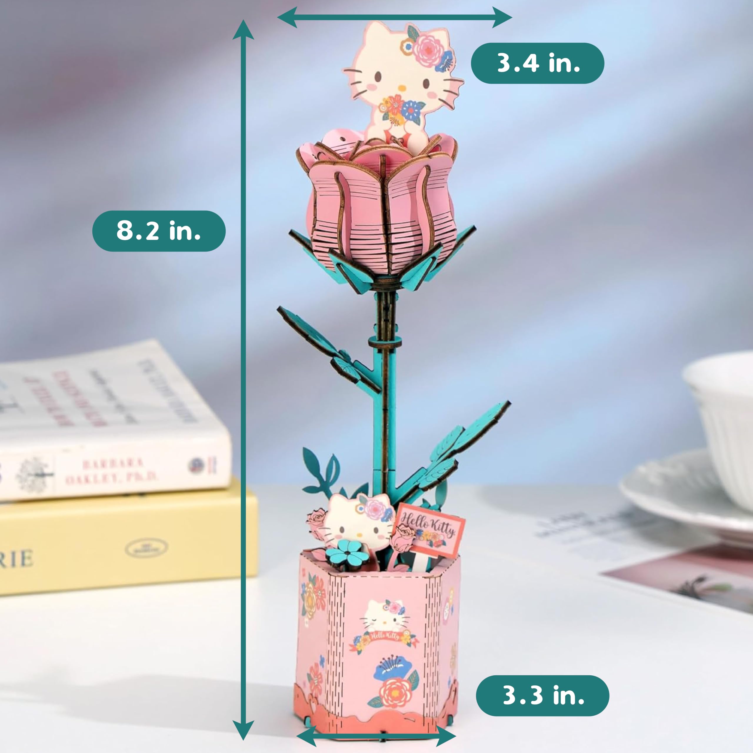 Hands Craft Hello Kitty and Friends Pink Rose 3D Wooden Puzzle Kit | DIY Flow...