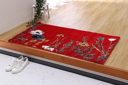 イケヒコ マット 玄関 屋内 屋外 輸入 ボタニカル レッド 約50×80cm 長方形 トルコ製 ウィルトン織り 花柄 ボタニカル 上品 抗菌防臭 丈夫 #1311610241701