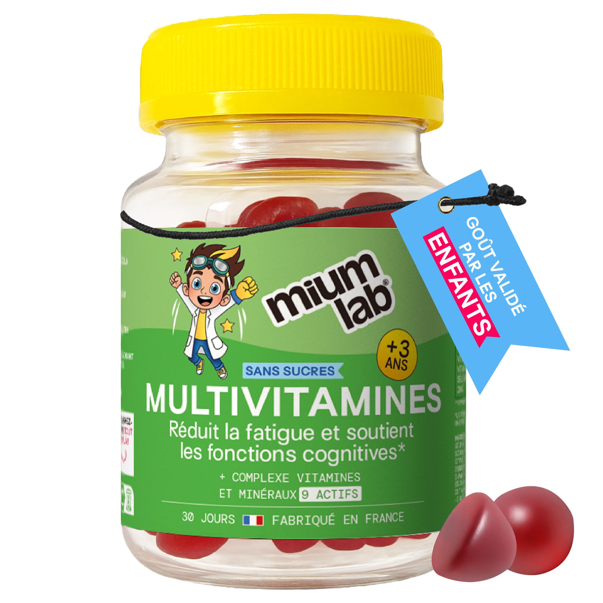 MIUMLAB - Gummies Multivitamines Enfant - Complément Alimentaire Vitamines Enfant – 9 Vitamines et Minéraux – Sans sucres - Fatigue, Énergie – Vitamine C et B, Zinc – Goût Cola – Des 3 ans - 30 Jours