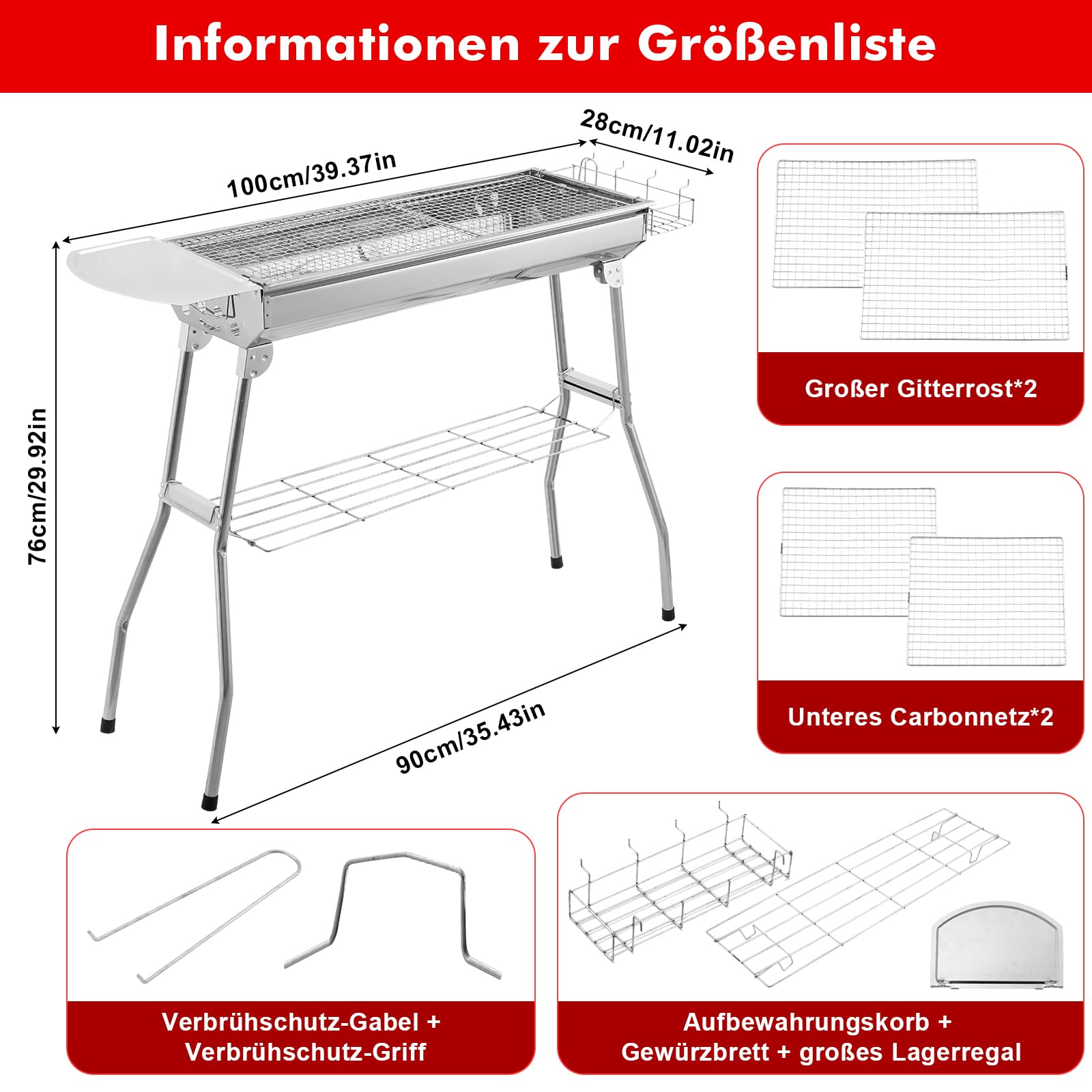 Barbecue a carbonella portatile in acciaio inox 73 x 28 x 76 cm