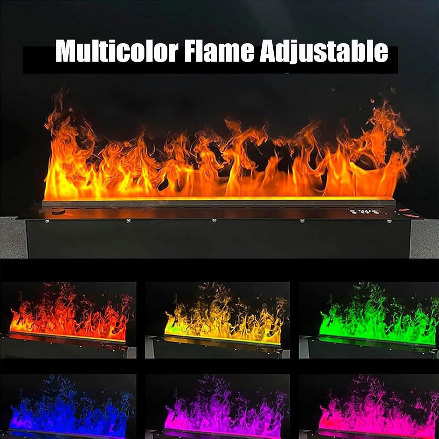 Cheminée à Vapeur d'eau 3D atomisée, poêle Automatique intégré avec Effet de Flamme réglable et télécommande en Acier Inoxydable brossé for Bureau et hôtel(100cm/39.3in)