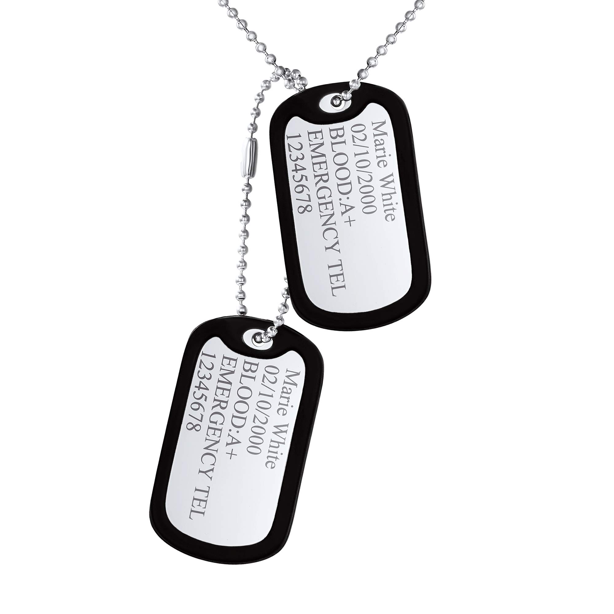 Custom4U Collier Plaque Militaire Personnalisable Homme, Chaîne Militaire Personnalisé, Collier Dog Tag Acier Inoxydable, Bijoux Cadeau pour Lui(Boîte Cadeau)