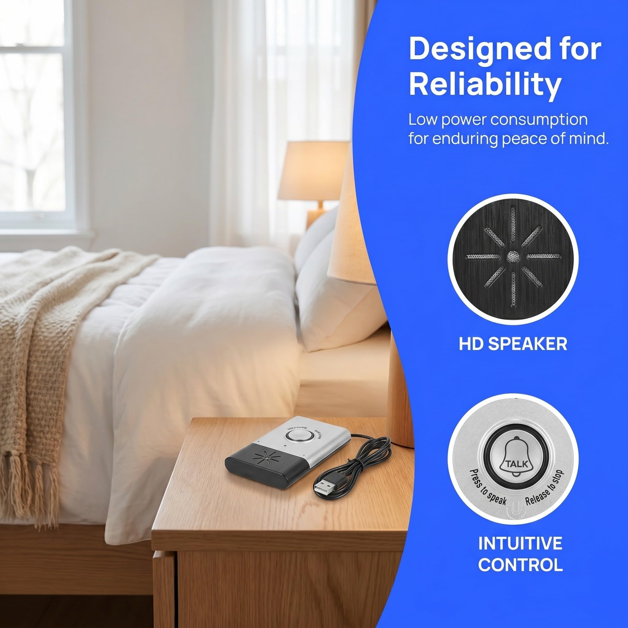Healeved 1 paio di campanelli interattivi wireless con comando vocale - audio portatile con chiamata vocale per porta d'ingresso, ideale per anziani e camere da letto (batterie non incluse)