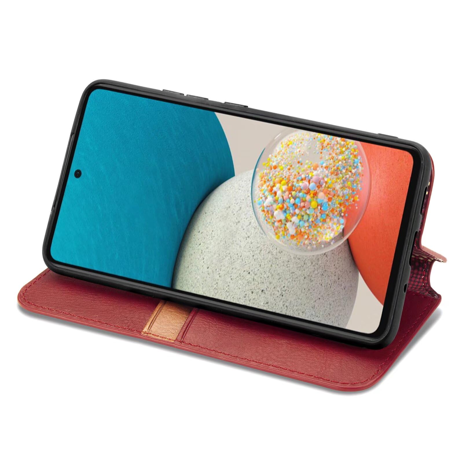 Motorola Moto E14/Moto G04/Moto G24 Case Flip Phone Case Premium PU Leather Wallet Case Shockproof Magnetic Protective with Credit Card Slot View Stand Cover for Motorola Moto E14 / G04 / G24,Red - Image 4