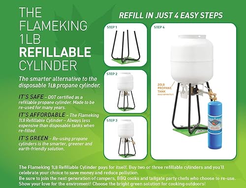 Miniatura 9 de Flame King YSN1LBKT-14 Kit de tanque de cilindro de soldadura de propano vacío de 1 libra y conexión CGA600, reutilizable, opción de recarga segura