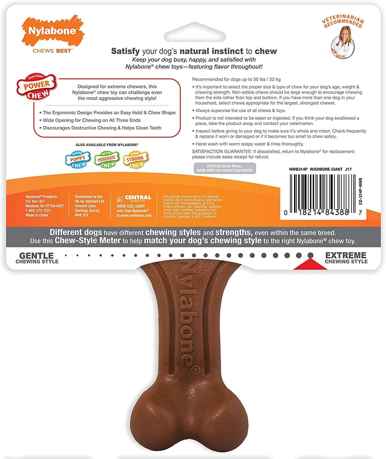 Nylabone 3 Pack of Power Chew Wishbone Chew Dog Toys, Giant, Bison Flavor