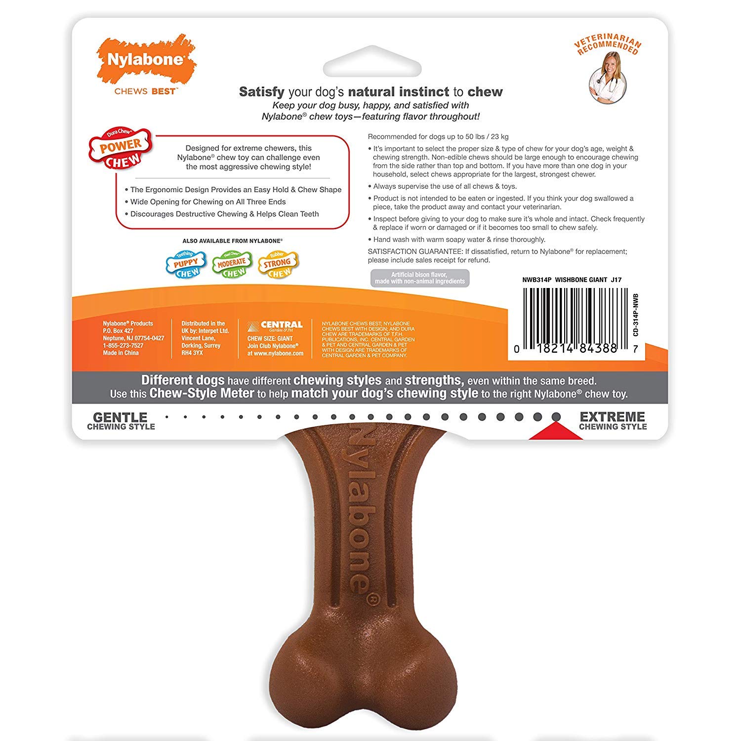 Nylabone Power Chew Textured Bison Flavored Large Sized Dog Wishbone - 3 Pack