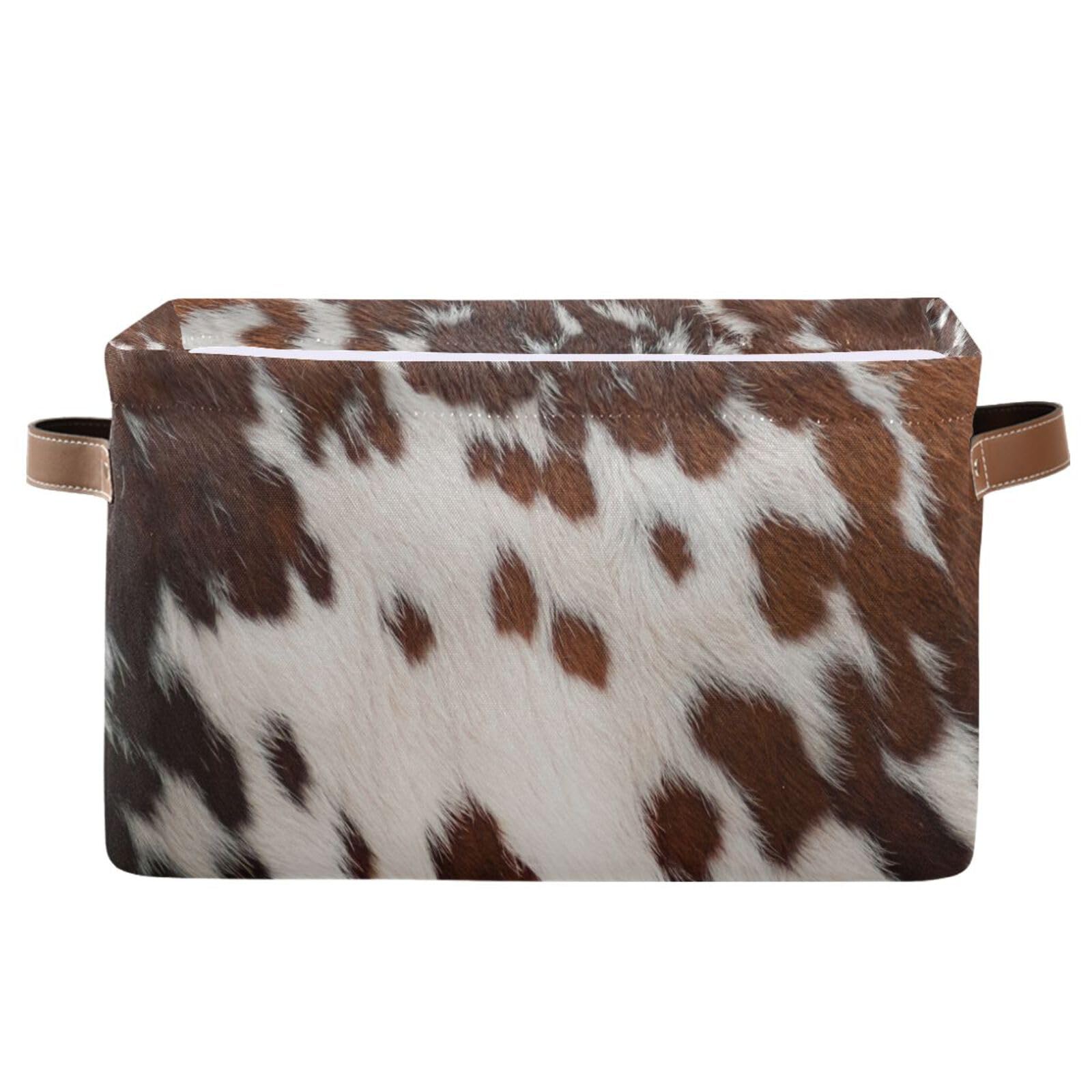 YETTASBIN Cow Print Storage Basket 1pc, Large Collapsible Toys Clothes Organizer, Durable Canvas Storage Bin with Handle for Shelves Closet Laundry