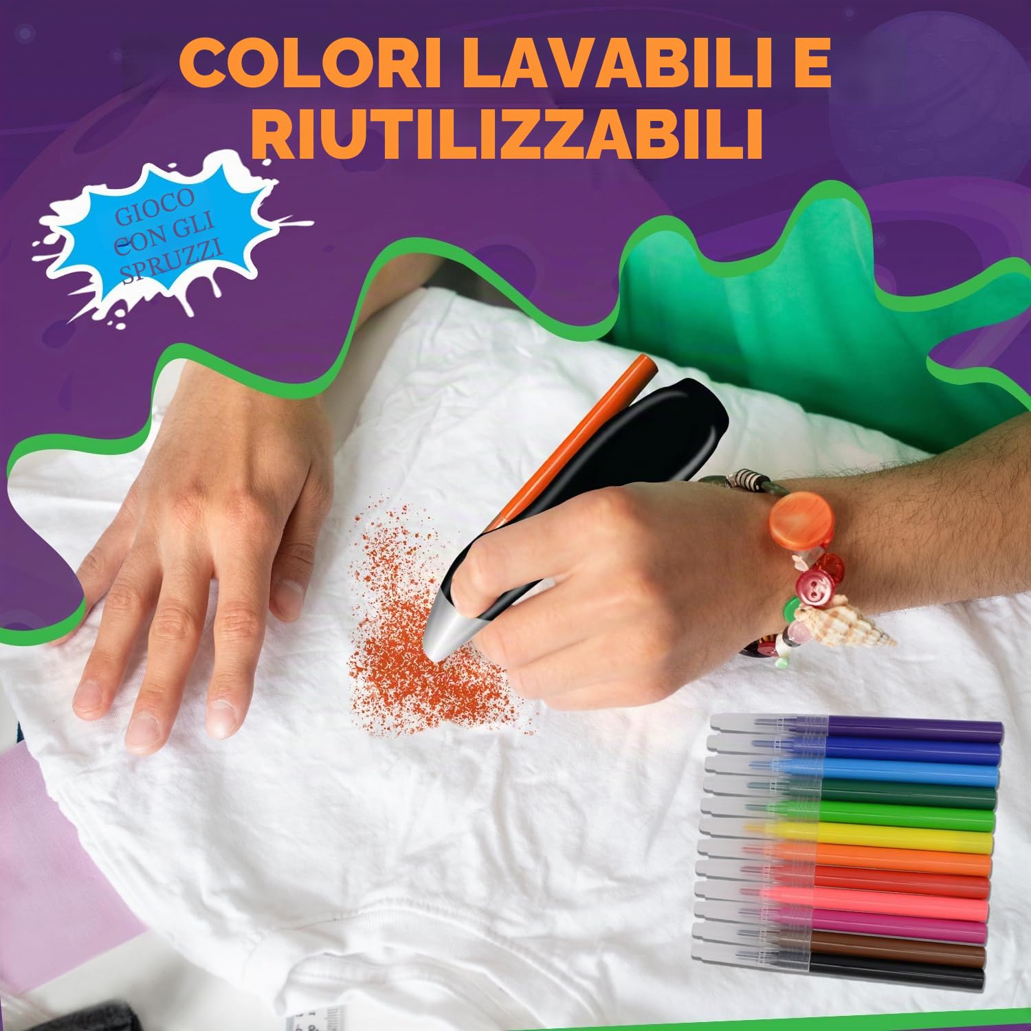 Penna aerografo elettrica, spruzzatore aerografo elettrico ricaricabile senza fili, penna spray per acquerelli, set di pennarelli per aerografo da 12 colori, penne per acquerelli lavabili, arte