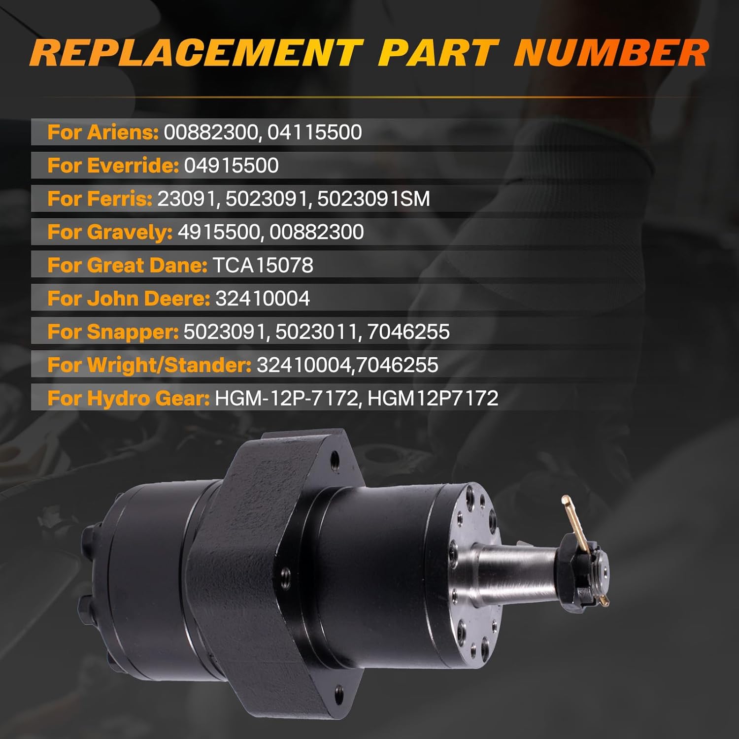 00882300 Lawn Mower Hydraulic Wheel Motor Compatible with Hydro-Gear Wright Stander Ariens Snapper Gravely Ferris Great Dane John Deere Everride HGM-12P-7172 32410004 04115500 7046255