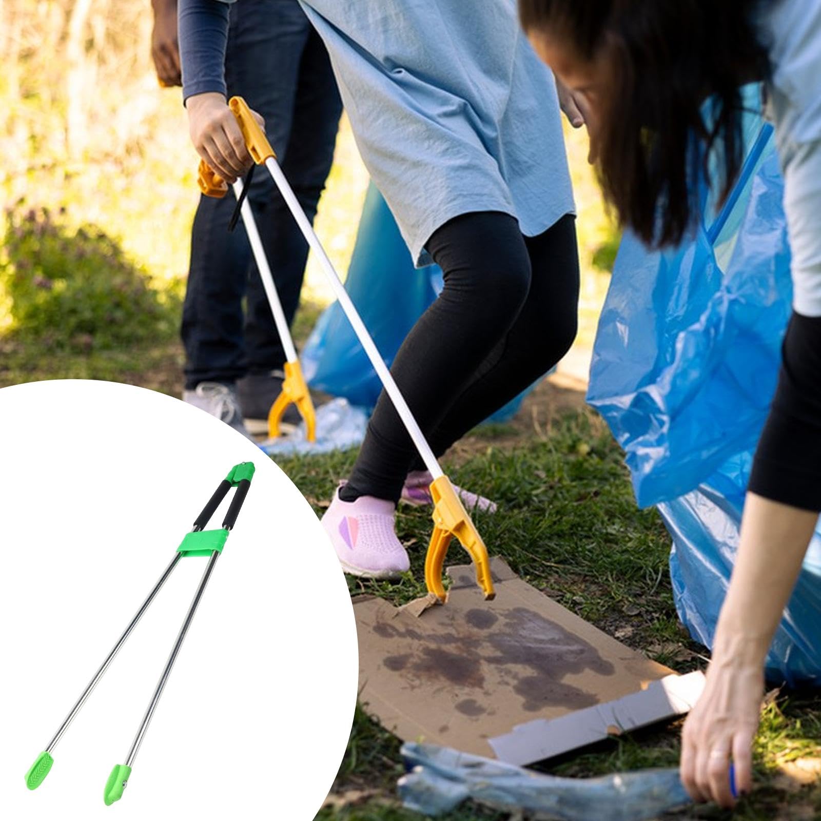 Pinza para Basura Recogedor Herramienta de Alcance Recogedor de Residuos con Barra Extra Larga Y Mango Cómodo Fabricada en Acero Inoxidable Adecuada P, Verde