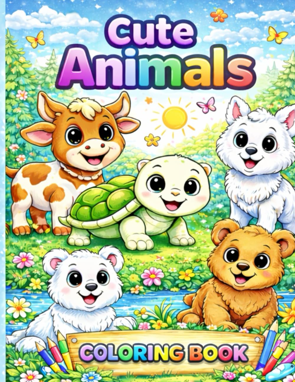 Cute Animals Coloring Book for Kids Ages 3-6: Big Simple Coloring Pages for Toddlers and Preschoolers