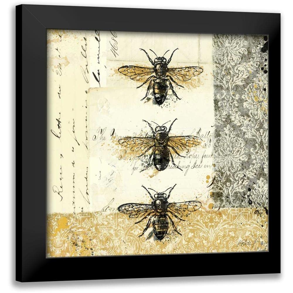 ArtDirect - Pertiet, Katie 15x15 Black Modern Framed Art Print Titled: Golden Bees n Butterflies No 1