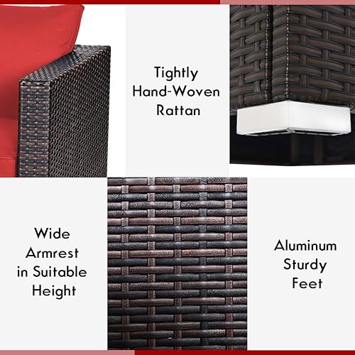 Vista 18 de Tangkula - Sofá de mimbre con cojines extraíbles, 2 piezas, sofá para balcón, terraza, jardín y piscina